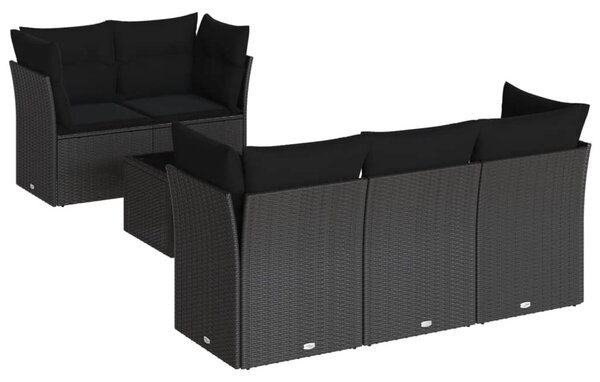 6 részes fekete polyrattan kerti ülőgarnitúra párnákkal
