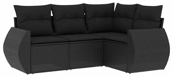 4 részes fekete polyrattan kerti ülőgarnitúra párnákkal