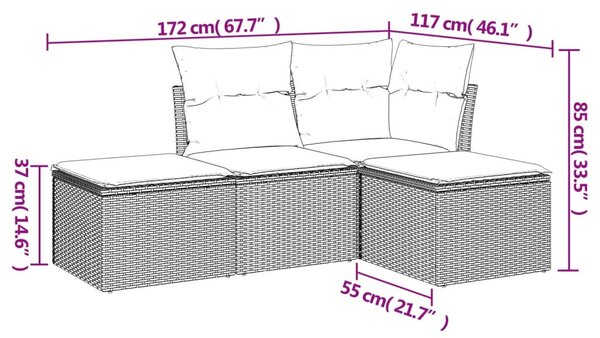 4 részes bézs polyrattan kerti ülőgarnitúra párnákkal