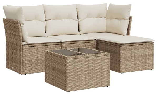 5 részes bézs polyrattan kerti ülőgarnitúra párnákkal