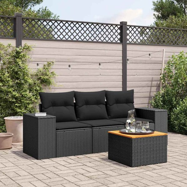 4 részes fekete polyrattan kerti ülőgarnitúra párnákkal