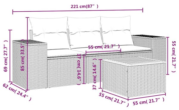 4 részes fekete polyrattan kerti ülőgarnitúra párnákkal