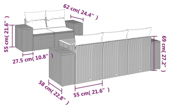 6 részes bézs polyrattan kerti ülőgarnitúra párnával