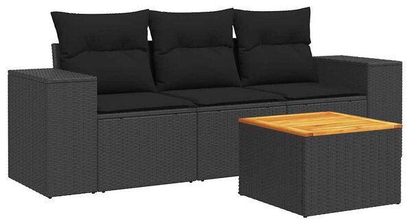 4 részes fekete polyrattan kerti ülőgarnitúra párnákkal