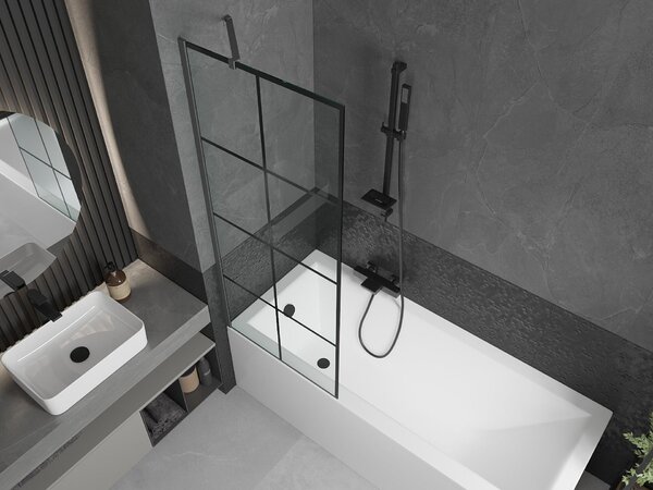 Mexen Next kádparaván 1-szárnyas 70 x 150 cm, fekete rács, gun metal - 895-070-000-00-77-95