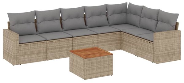 8 részes bézs polyrattan kerti ülőgarnitúra párnával