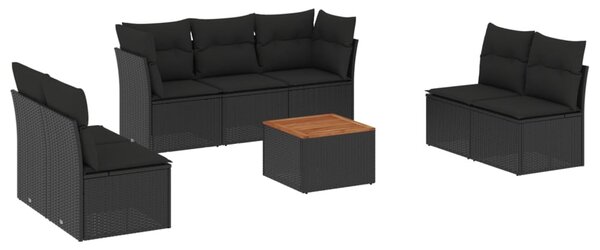 8 részes fekete polyrattan kerti ülőgarnitúra párnákkal