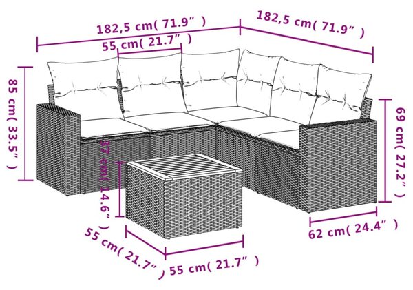 6 részes bézs polyrattan kerti ülőgarnitúra párnával