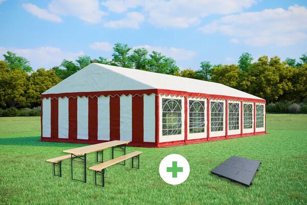 SZETT: Party sátor 6x12 m STANDARD – sátor + sörpad szettek + padló szín kék-fehér