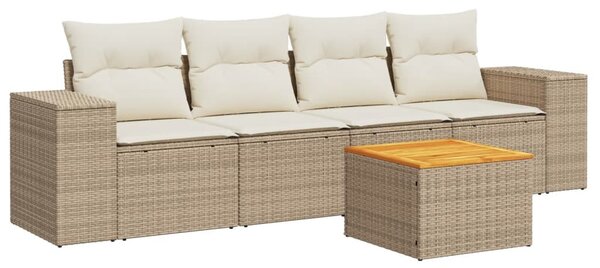 5 részes bézs polyrattan kerti ülőgarnitúra párnákkal