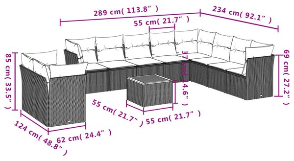 11 részes bézs polyrattan kerti ülőgarnitúra párnákkal
