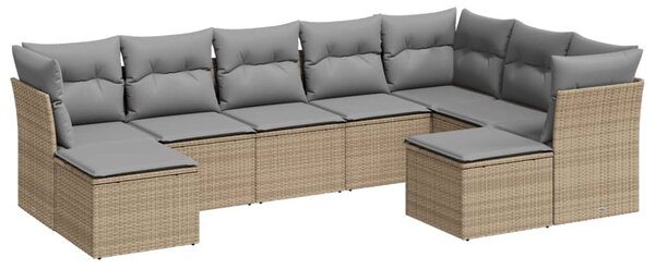 9 részes bézs polyrattan kerti ülőgarnitúra párnákkal