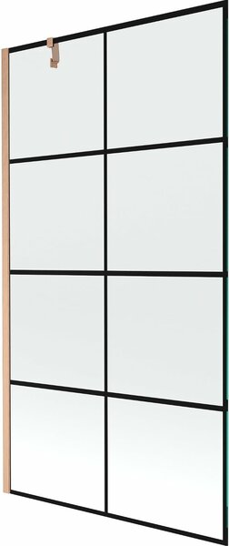 Mexen Next 1-szárnyú zuhanyfal 100 x 150 cm, fekete rács, kefézett réz - 895-100-000-00-77-65