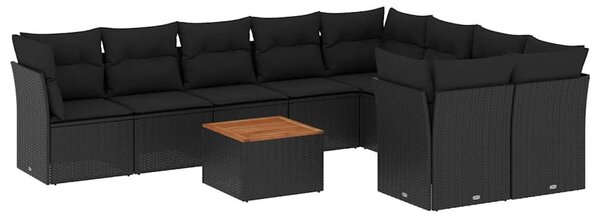 10 részes fekete polyrattan kerti ülőgarnitúra párnákkal