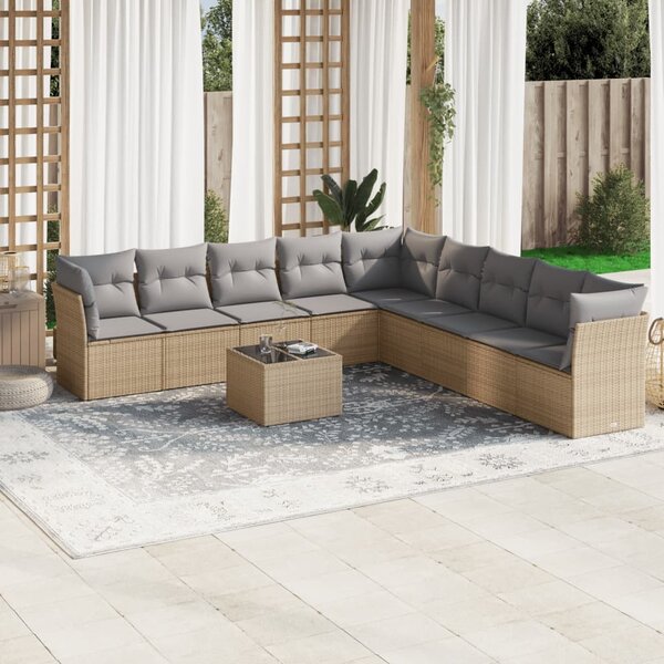 10 részes bézs polyrattan kerti ülőgarnitúra párnával