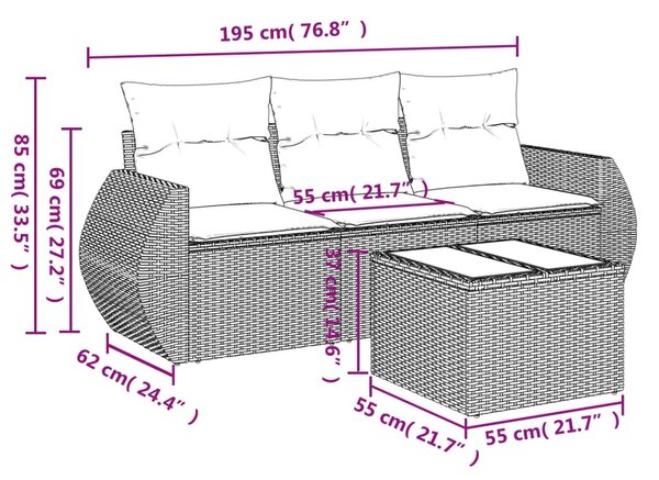 4 részes világosszürke polyrattan kerti ülőgarnitúra párnákkal