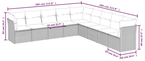 9 részes bézs polyrattan kerti ülőgarnitúra párnákkal