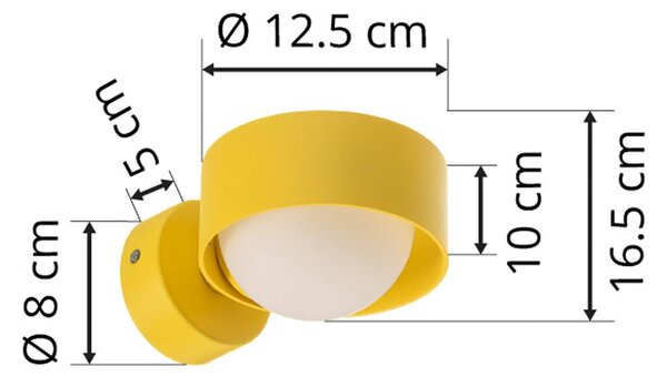 Argon Mado fali világítás acélból, sárga, 1 izzóval, dimmelhető, Sárga / narancssárga, Nappali / Étkező, fém, Modern