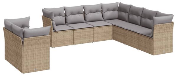 9 részes bézs polyrattan kerti ülőgarnitúra párnákkal