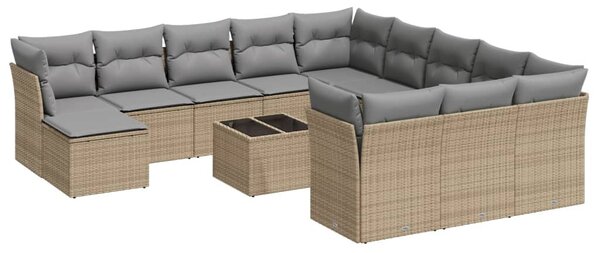 13 részes bézs polyrattan kerti ülőgarnitúra párnákkal