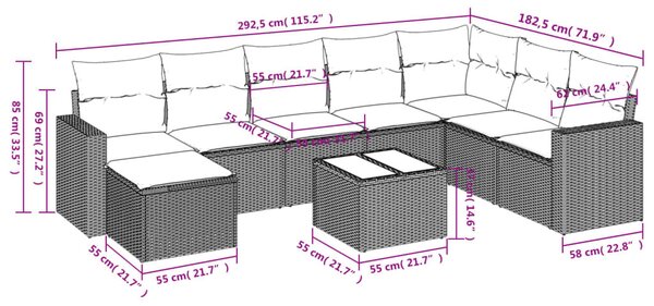 9 részes bézs polyrattan kerti ülőgarnitúra párnákkal