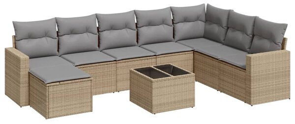 9 részes bézs polyrattan kerti ülőgarnitúra párnákkal