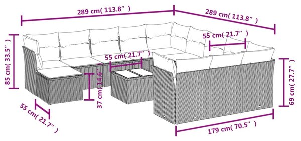 13 részes bézs polyrattan kerti ülőgarnitúra párnákkal