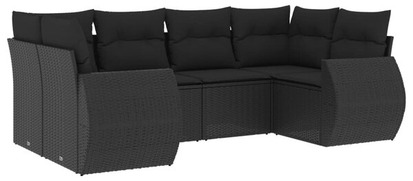 6 részes fekete polyrattan kerti ülőgarnitúra párnákkal