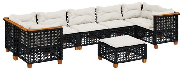 8 részes fekete polyrattan kerti ülőgarnitúra párnákkal