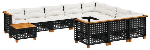 11 részes fekete polyrattan kerti ülőgarnitúra párnákkal