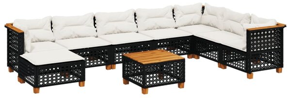 9 részes fekete polyrattan kerti ülőgarnitúra párnákkal