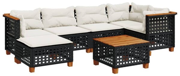 7 részes fekete polyrattan kerti ülőgarnitúra párnával