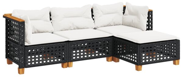 4 részes fekete polyrattan kerti ülőgarnitúra párnákkal
