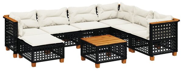 8 részes fekete polyrattan kerti ülőgarnitúra párnákkal