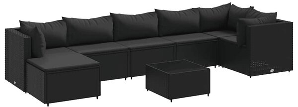 8 részes fekete polyrattan kerti ülőgarnitúra párnákkal