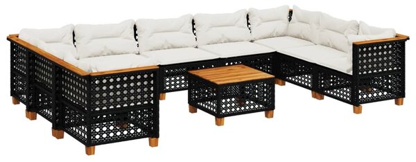 10 részes fekete polyrattan kerti ülőgarnitúra párnákkal