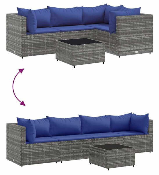 5 részes szürke polyrattan kerti ülőgarnitúra párnákkal