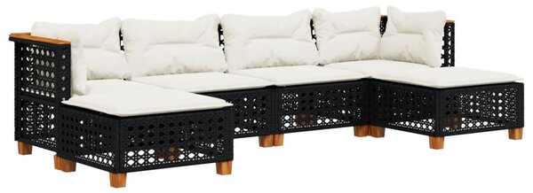 6 részes fekete polyrattan kerti ülőgarnitúra párnákkal