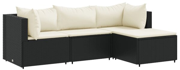 4 részes fekete polyrattan kerti ülőgarnitúra párnákkal