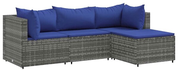 4 részes szürke polyrattan kerti ülőgarnitúra párnákkal