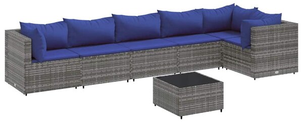 7 részes szürke polyrattan kerti ülőgarnitúra párnákkal