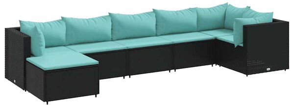 7 részes fekete polyrattan kerti ülőgarnitúra párnákkal