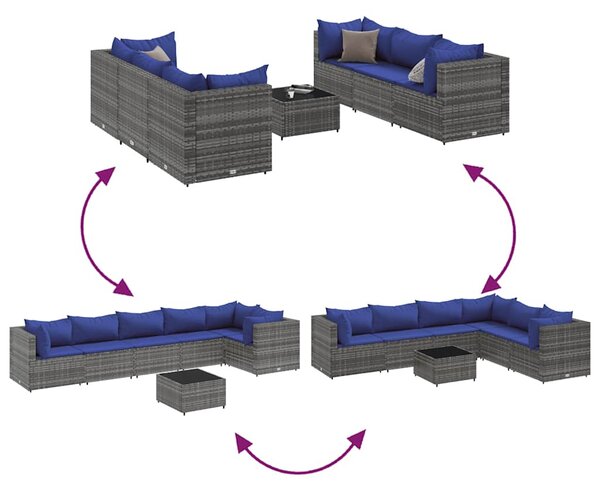 7 részes szürke polyrattan kerti ülőgarnitúra párnákkal