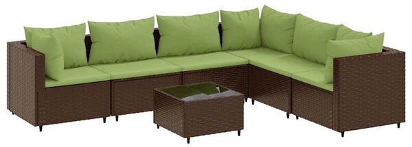 7 részes barna polyrattan kerti ülőgarnitúra párnákkal