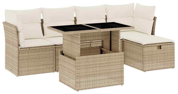6 részes bézs polyrattan kerti ülőgarnitúra párnával