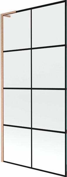 Mexen Next L fürdőkád paraván 1-szárnyas 90 x 150 cm, fekete rács, kefélt réz - 895-090-000-03-77-65