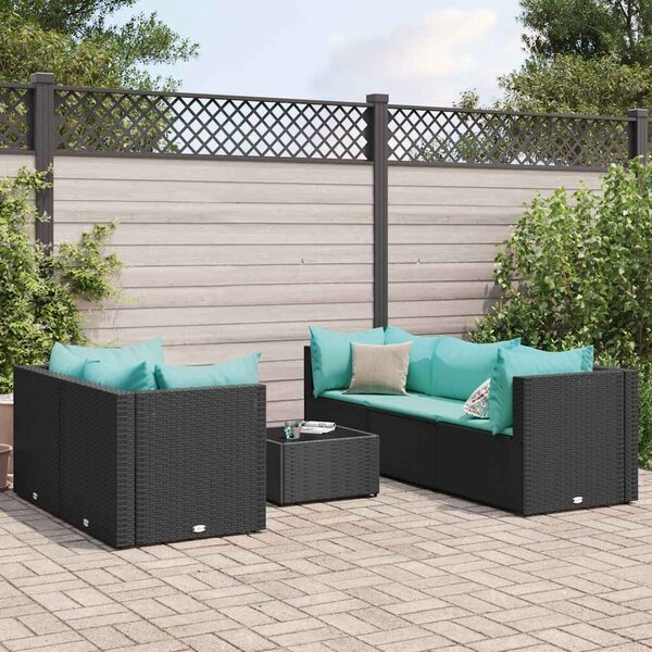 6 részes fekete polyrattan kerti ülőgarnitúra párnákkal