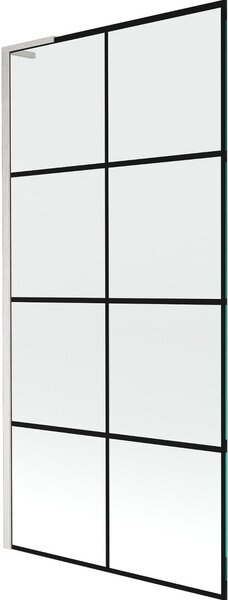 Mexen Next L kádparaván 1-szárnyú 90 x 150 cm, fekete rácsos, kefélt nikkel - 895-090-000-03-77-97