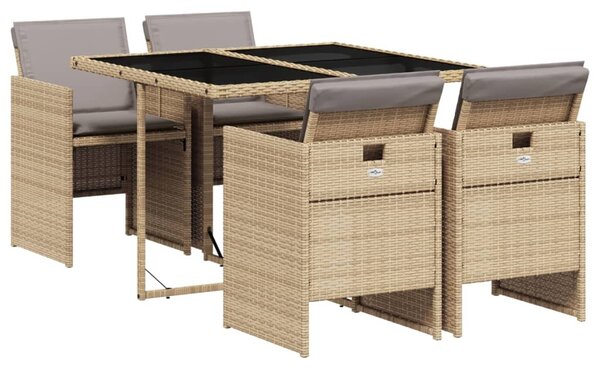 5 részes vegyes bézs polyrattan kerti étkezőgarnitúra párnákkal
