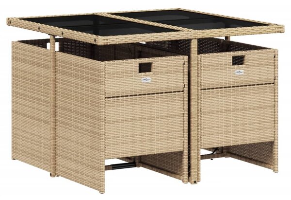 5 részes vegyes bézs polyrattan kerti étkezőgarnitúra párnákkal